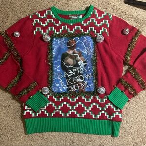 Spencers Elf “Santa I Know Him” Ugly Christmas Sweater Medium Light Up
